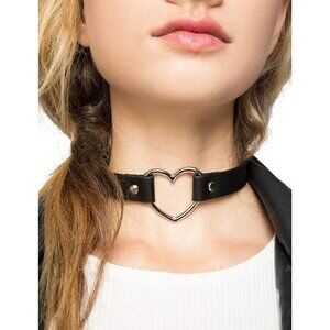 BLACK Leather Heart Choker Collar Necklace Fetish Slave Bondage BDSM Costume NWT